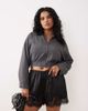 ASOS Curve ASOS DESIGN Curve satin lace trim drawstring waist short in black - 1
