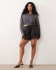 ASOS Curve ASOS DESIGN Curve satin lace trim drawstring waist short in black - 2