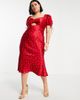 ASOS Curve ASOS DESIGN Curve satin midi tea dress with twist front in spot print-Multi - 4