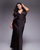 ASOS Curve ASOS DESIGN Curve satin plunge maxi dress with knotted shoulders and deep cowl back in chocolate-Brown - 1