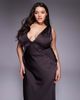 ASOS Curve ASOS DESIGN Curve satin plunge maxi dress with knotted shoulders and deep cowl back in chocolate-Brown - 4