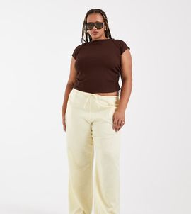 ASOS Curve ASOS DESIGN Curve satin wide leg pull-on pants in-Yellow