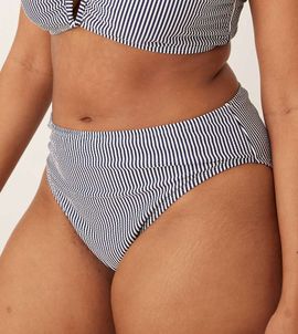 ASOS Curve ASOS DESIGN Curve Scarlet Stripe Azores high leg high waist bikini bottom in Indigo-Purple