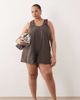 ASOS Curve ASOS DESIGN Curve scoop neck smock romper in charcoal-Gray - 1
