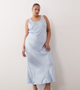 ASOS Curve ASOS DESIGN Curve scoop satin maxi dress in pale blue