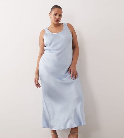 ASOS Curve ASOS DESIGN Curve scoop satin maxi dress in pale blue