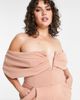 ASOS Curve ASOS DESIGN curve scuba off shoulder v bar slim leg jumpsuit-Pink - 3