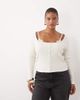 ASOS Curve ASOS DESIGN Curve sculpting rib button through top with lace underlayer in cream-Black - 2