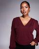 ASOS Curve ASOS DESIGN Curve semi sheer long sleeve v-neck top in burgundy-Red - 1