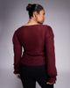 ASOS Curve ASOS DESIGN Curve semi sheer long sleeve v-neck top in burgundy-Red - 3