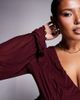 ASOS Curve ASOS DESIGN Curve semi sheer long sleeve v-neck top in burgundy-Red - 4