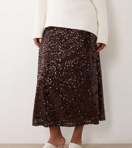 ASOS Curve ASOS DESIGN Curve sequin midi skirt in chocolate-Brown