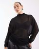 ASOS Curve ASOS DESIGN Curve sheer batwing high neck ruched sleeve top in black - 1