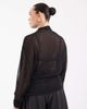 ASOS Curve ASOS DESIGN Curve sheer batwing high neck ruched sleeve top in black - 4