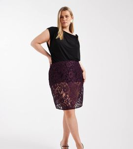 ASOS Curve ASOS DESIGN Curve sheer lace knee length skirt in plum-Purple