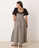 ASOS Curve ASOS DESIGN Curve shirred bodice maxi dress with puff sleeve in mono gingham-Multi - 2