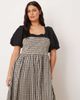 ASOS Curve ASOS DESIGN Curve shirred bodice maxi dress with puff sleeve in mono gingham-Multi - 4