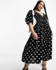 ASOS Curve ASOS DESIGN Curve shirred button through midi smock dress in large mono spot-Multi - 1
