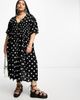 ASOS Curve ASOS DESIGN Curve shirred button through midi smock dress in large mono spot-Multi - 4