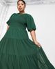 ASOS Curve ASOS DESIGN Curve shirred tiered maxi dress in forest green - 4