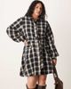 ASOS Curve ASOS DESIGN Curve shirt mini dress with belt in black and tan plaid-Multi - 3