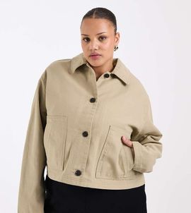 ASOS Curve ASOS DESIGN Curve short cotton Harrington jacket in mushroom-Brown