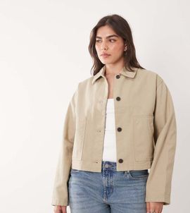 ASOS Curve ASOS DESIGN Curve short cotton harrington jacket in stone-White