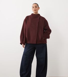 ASOS Curve ASOS DESIGN Curve short formal waterfall coat with wool in burgundy-Red