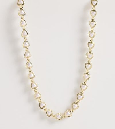 ASOS Curve ASOS DESIGN Curve short necklace with mini hearts with faux pearls in gold tone
