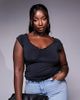 ASOS Curve ASOS DESIGN Curve short sleeve ruched lettuce hem top in black - 1