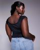 ASOS Curve ASOS DESIGN Curve short sleeve ruched lettuce hem top in black - 4