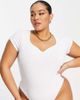 ASOS Curve ASOS DESIGN Curve short sleeve T-shirt bodysuit with sweetheart neckline in white - 3