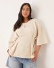 ASOS Curve ASOS DESIGN Curve short sleeve top in cream floral jacquard-White - 1