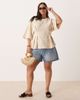 ASOS Curve ASOS DESIGN Curve short sleeve top in cream floral jacquard-White - 4
