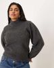 ASOS Curve ASOS DESIGN Curve shoulder pad extreme sleeve waisted sweater in charcoal-Gray - 1