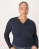 ASOS Curve ASOS DESIGN Curve shrunken waffle knit long sleeve henley tee in navy - 1