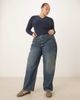 ASOS Curve ASOS DESIGN Curve shrunken waffle knit long sleeve henley tee in navy - 2