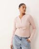 ASOS Curve ASOS DESIGN Curve shrunken waffle knit long sleeve henley tee in pink - 1