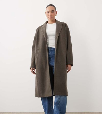 ASOS Curve ASOS DESIGN Curve single breasted chuck on overcoat in taupe melange-Navy