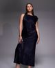 ASOS Curve ASOS DESIGN Curve slash neck satin bias lace detail maxi dress in navy-Multi - 1