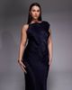 ASOS Curve ASOS DESIGN Curve slash neck satin bias lace detail maxi dress in navy-Multi - 3
