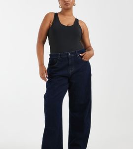 ASOS Curve ASOS DESIGN Curve slim barrel jeans in rinse-Navy