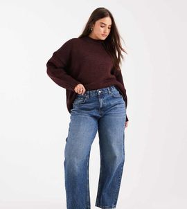 ASOS Curve ASOS DESIGN Curve slim barrel leg jeans in mid blue