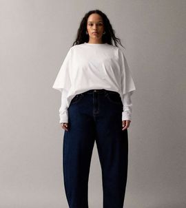 ASOS Curve ASOS DESIGN Curve slim barrel leg jeans in rich rinse wash-Navy