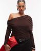 ASOS Curve ASOS DESIGN Curve slinky asymmetric cape shoulder long sleeve top in chocolate-Brown - 1