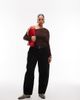 ASOS Curve ASOS DESIGN Curve slinky asymmetric cape shoulder long sleeve top in chocolate-Brown - 2