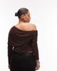 ASOS Curve ASOS DESIGN Curve slinky asymmetric cape shoulder long sleeve top in chocolate-Brown - 3