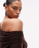 ASOS Curve ASOS DESIGN Curve slinky asymmetric cape shoulder long sleeve top in chocolate-Brown - 4