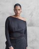 ASOS Curve ASOS DESIGN Curve slinky off shoulder long sleeve top with cinch waist detail in black - 1
