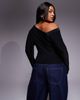 ASOS Curve ASOS DESIGN Curve slinky scarf neck off shoulder top in black - 4